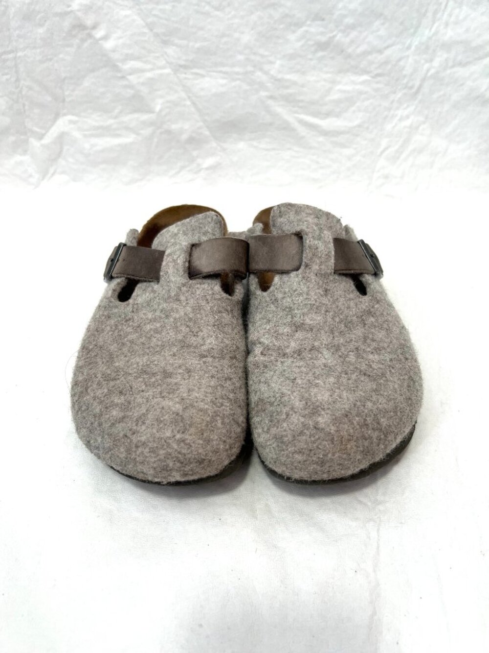 Birkenstock clogs Boston 37 6 6.5 womens gray taupe felted wool slip on shoes - Picture 2 of 11